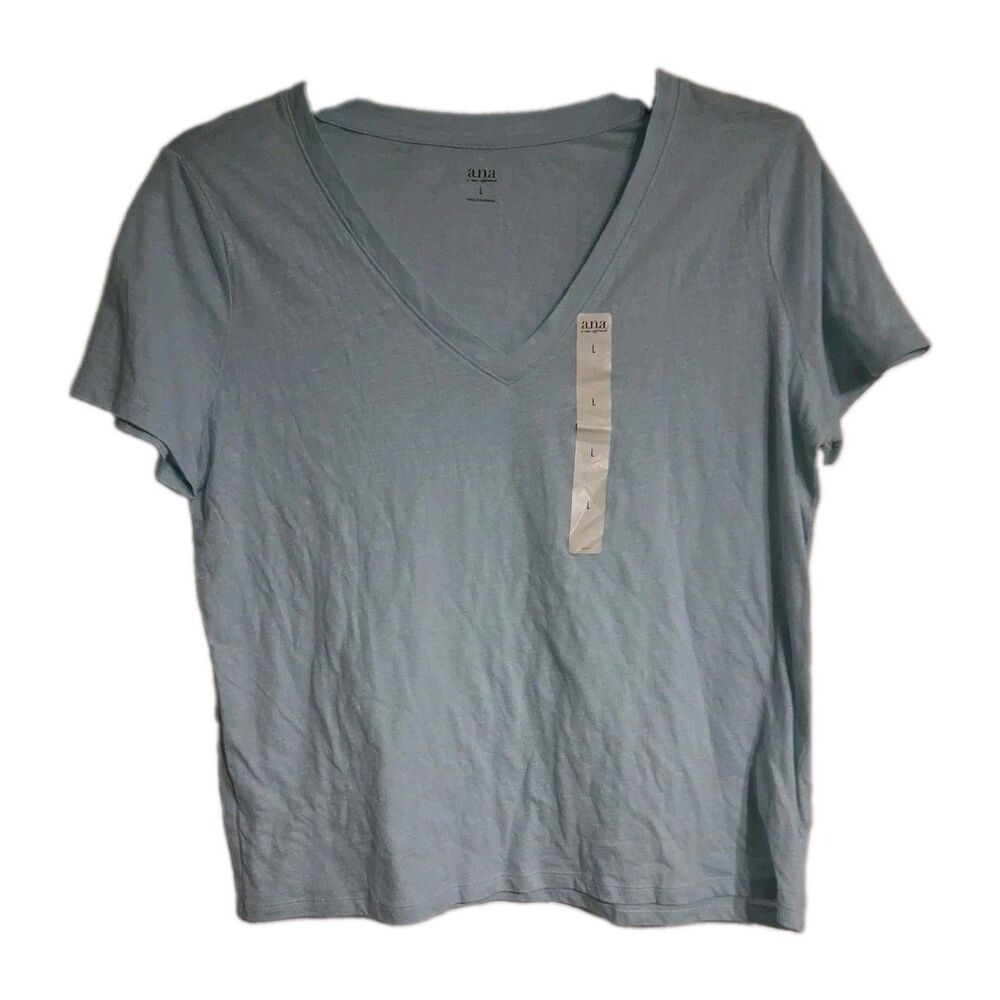NWT Women's a.n.a Short Sleeve V-Neck Tee Size L Starlight Blue
